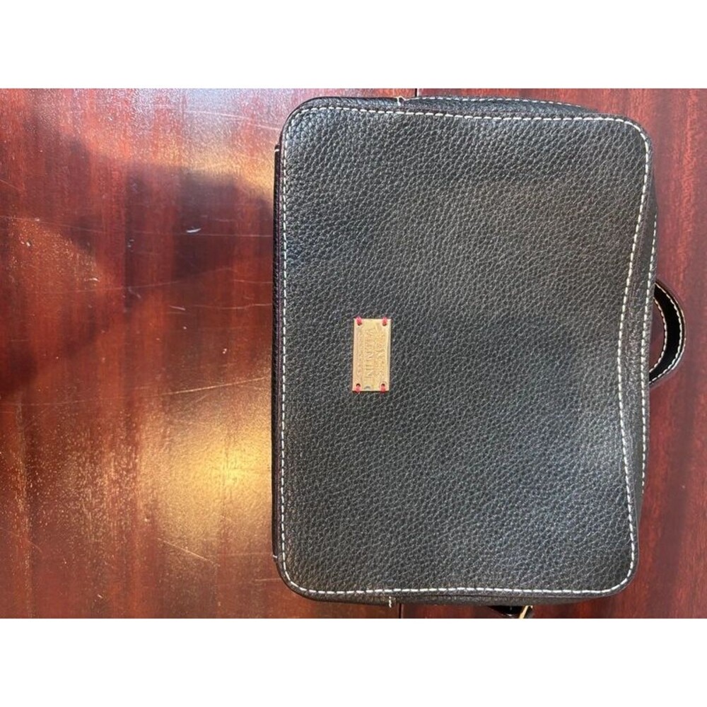 Frances Valentine Black Pebbled Leather Zip Organizer Wallet Clutch Bag